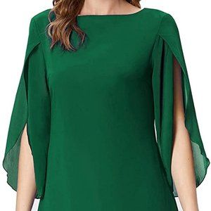 NWOT Grace Karin Shift Dress Green Chiffon 3/4 Slit Sleeve Size L (fit like XL)